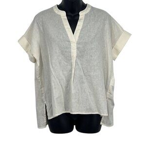 Madewell Women Cream Linen Top Blouse XS Extra Small Short Sleeve V Neck NWT New